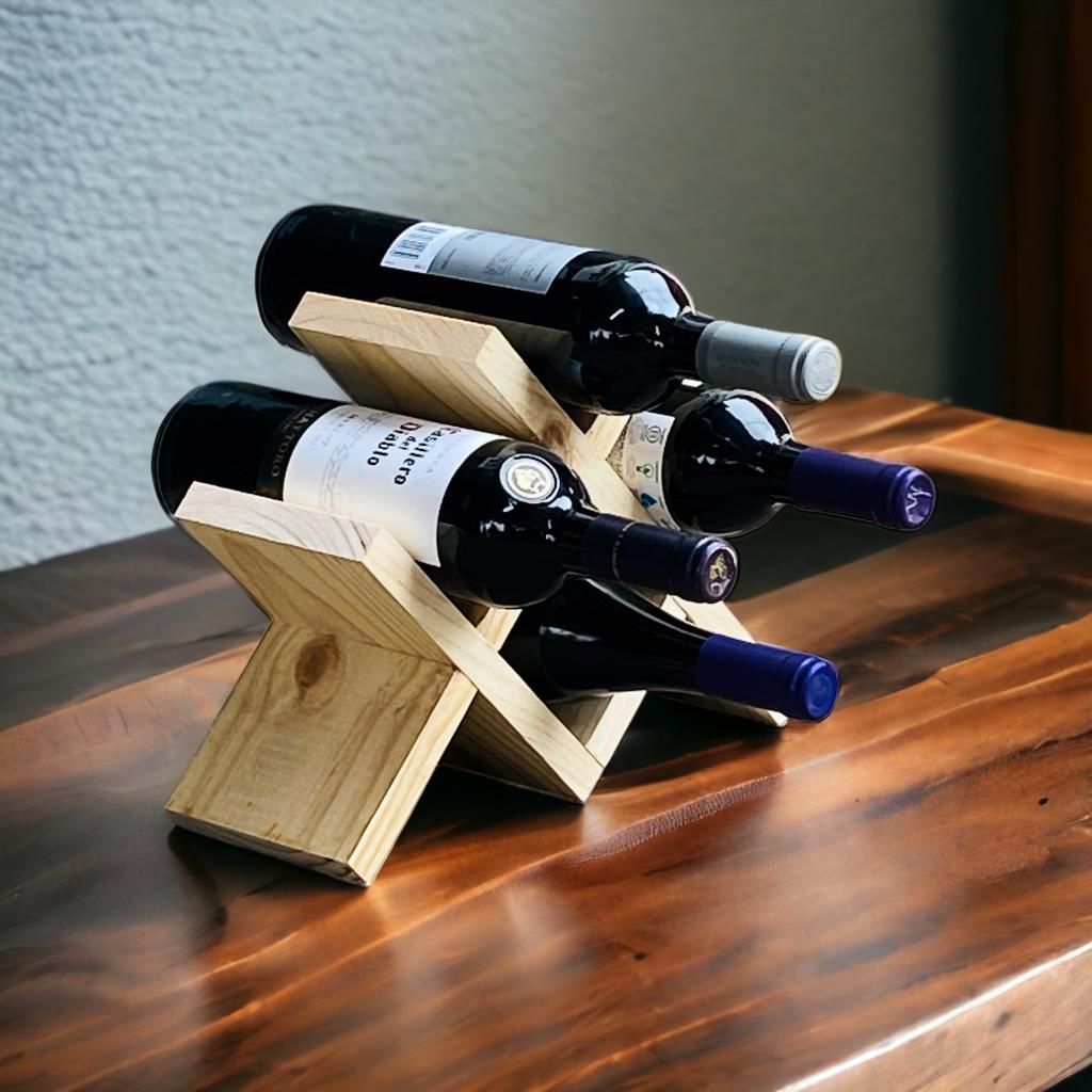 Soporte de pino para 4 botellas de vino